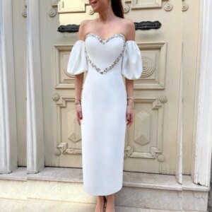 Customized Jiayigong Beading Party A-line Off-the-shoulder Bespoke Occasion Gown Midi es