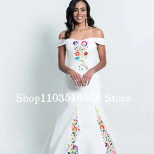 Elegant Mexican Style Formal Wedding Dress Customised White Luxury One Shoulder 3D Floral Embroidery Skinny Mermaid فستان الزفاف
