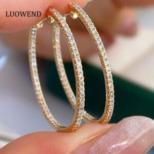LUOWEND 100% 18K White/Yellow Gold Earrings Women 0.36carat Real Natural Diamond Hoop Earrings Fashion INS Style Fine Jewelry