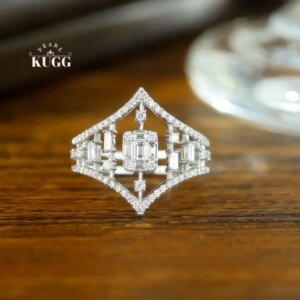KUGG 100% 18K White Gold Rings 0.60carat Real Natural Diamond Engagement Ring for Women Vintage Palace Style High Party Jewelry