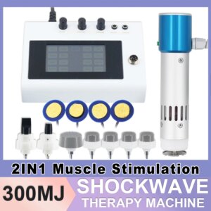 2in1 Shockwave Therapy Machine Electrical Muscle Stimulation Pain Relief Deep Massage Physiotherapy Body 300MJ Shock Wave Device
