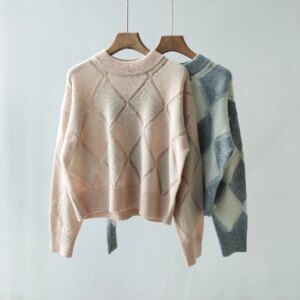 Autumn B*C Women’s Sequins Sweater Wool Mohair Round Neck Long Sleeve Fashion Ladies Knitted Pullover
