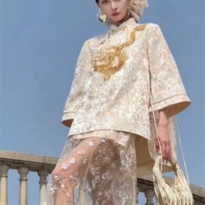 New Chinese Style Heavy Industry Entry Women’s Clothing Suit Skirt Elegant Zen National Two-Piece for Women