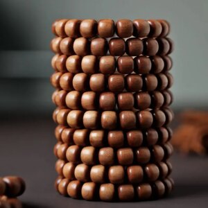UMQ Natural Old Sandalwood Bracelets, Old Style Beads, Bucket Beads, Buddha Beads, Men’s and Women’s Bracelets, Sandalwood