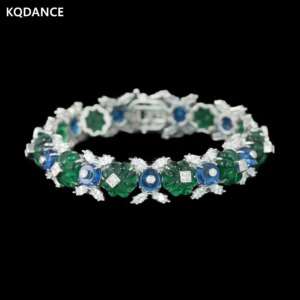 KQDANCE Vintage 925 Sterling Silver Lab Blue Sapphire Carbon Diamond Gemstone Fruit Bracelet Fine Jewelry Anniversary Gifts