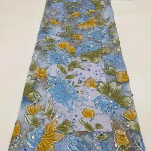 Luxury 3D Flower Lace Fabric Latest Sequins Tulle Lace Fabric Embroidered Nigerian Beads Fabric for Dresses Sewing ST