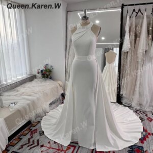 Elegant mermaid Wedding Dress halter chiffon bride dress with detached train robe de mariee A line Wedding Bridal Gown