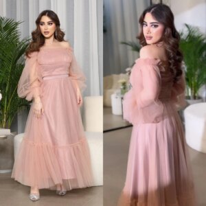 Customized Jiayigong High Quality Prom Tulle Draped Quinceanera A-line Off-the-shoulder Bespoke Occasion Gown Midi Dresses