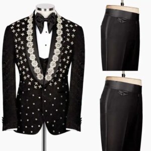 Tailored Mens Tuxedos Customized Crystal Beading Classic Fit Prom Wedding Party Groom Wear Birthday Photography 2 Pieces