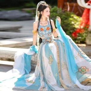 Dunhuang Hanfu Princesses Female Blue Hanfu Suit Chinese Feitian Hanfu Exotic Style Chinese Traditional Costume Full Set