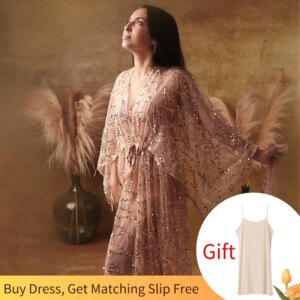 Don&Judy Boho Tulle Sequin Maternity Dresses Photoshoot Prop Shiny Sparkly Floor-length Gown Party Photo Shoot Woman Clothing