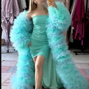 Extra Puffy Tulle Coat Zebra Mixed Custom Colors Long Jacket Tulle Ruffles Coat Cape Maternity Robe Photo shoot Dress Long Train