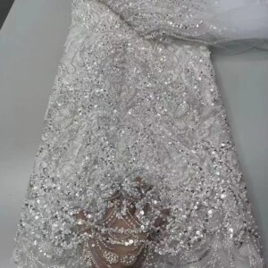 Luxury Fully Pearls African French Sequins Nigerian Tulle Lace Fabric 2025 High Quality Bridal Wedding Sewing Beaded Lace Fabric