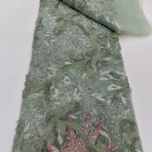 Latest Beaded Lace Fabric High Quality African Lace Fabric Handmade Beaded Fabric Bridal Material French Mesh Lace RF