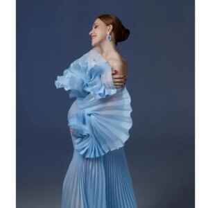 2025 Organza Pleated Maternity Dress PhotoShoot baby shower vestidos para embarazadas Photographie de vêtements de maternité