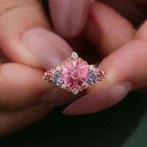 Provence real 10K 14K rose gold pentagon pink padparadscha lab sapphire wedding rings for women custom flower engagement ring