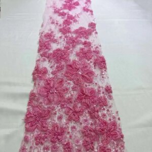 Pink 2024 African French Beaded Lace Fabric Sewing Sequins Embroidery Nigeria Net Lace Fabric for Women Wedding
