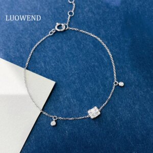 LUOWEND 100% 18K White Gold Bracelet Romantic Shiny Style 0.15carat Real Natural Diamond Bracelet for Women High Birthday Gift