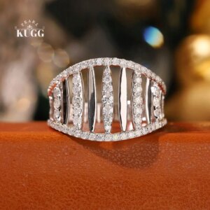 KUGG 100% 18K White Gold Rings Luxury Skeleton Design 0.90carat Real Natural Diamond Engagement Ring Women High Party Jewelry