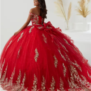 Princess Red Off Shoulder Quinceanera Dress Ball Gown Off Lace Applique Beaded Bow Corset Sweet for Wedding