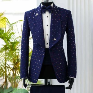 2 Piece Mens Suit Gentlemen Jacket Pants Handmade Diamonds Customized Wedding Party Formal Occasions Groom Tuxedo Tailor-Made