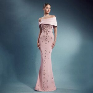 Luxury Mermaid Evening Dress Off The Shoulder Heavy Stones Crystals Sweep Train Back Zipper Trumpet Formal Party Dresses Prom