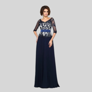 Navy Blue Mother Of The Bride Dresses A-line 3/4 Sleeves Appliques Plus Size Long Groom Mother Dresses For Wedding Customized