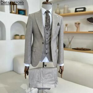 Solid Color Formal Wedding Suits Men’s Business Suit 3 Pieces (Jacket Vest Pants) Man Tuxedo Groom Wear