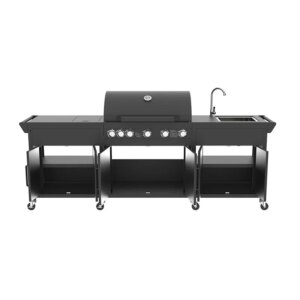 Steel Black High Temp Resistant Kitchen Bbq Island Modular Outdoor Bbq Sink Set With Universal Castors Brake