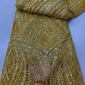 Latest French 3D Flower Sequins lace Fabric 2025 high Quality Nigerian Sequins Beads Lace Fabric with wedding Sew 5 Yards