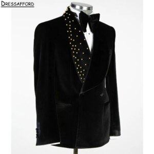 Black Velvet Men Business Gold Pearls Formal Occasion Tuxedos Grooms Wedding Party Prom Male Suit 2 Piece Set Blazer Pants