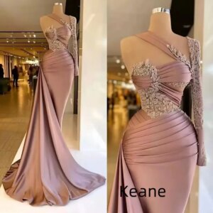 Dark Pink Mermaid One Shoulder Evening Dress South Africa Dress vestido de festa Islamic Saudi Arabic Evening Prom Dress