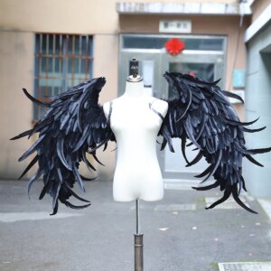 Black oversized angel feather wings runway model catwalk performance magazine photo wedding photography props