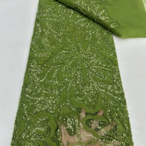 2025 Luxury African Lace Fabric High Quality Dubai Sequence Mesh Material Bridal Beaded Lace Fabric For Wedding Dresses