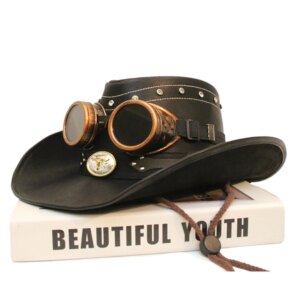 Goth steam goggles for men and women High quality leather overeared hats Cowboy sunshade