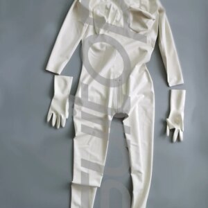 New sexy latex catsuit with inflatable breast for adults garment full cover jumsuit hood socks gloves attached in white