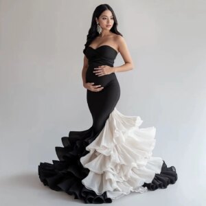 Fashionable Ruffles Maternity Dress Custom Fantastic Black and White Mermaid Maternity Dresses