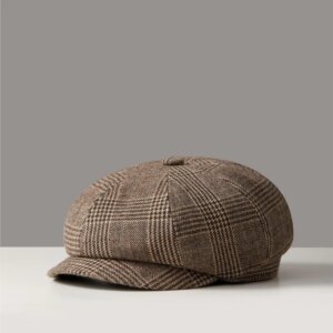 Autumn and winter new men’s women’s fashion plaid newspaper boy hat big round show small casual face
