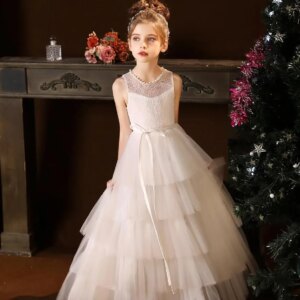 Party Ball GownTulle Flower Girl Dresses for Wedding Lace First Communion Dress Layered Pageant Party Dresses for Girls