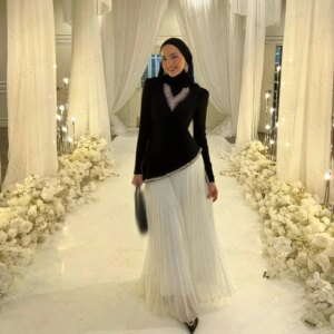 Customized A-Line Prom Dresses Floor-Length O-Neck Full Sleeve Evening Gown Fashion Sequined Simple Draped Casual Party Gown