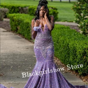 Purple Gorgeous Diamante Mermaid Evening Dresses Sexy Crystal Beaded Black Girls Birthday Party Custom Prom Dresses فساتين سهرة