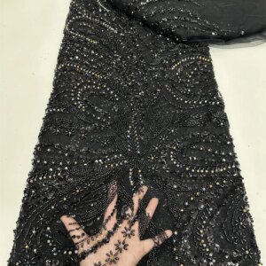 Black Latest Nigerian Groom Lace Fabrics Fashion Women African Tull Lace Luxury Handmade Bead sequins Fabrics For Wedding 5Yards
