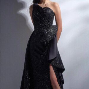 Sexy One Shoulder Sleeve Gown 2024 Classic Side Slit Party Dress 2024 Sparkling Party Floor Length Dresses Vestidos De Novia