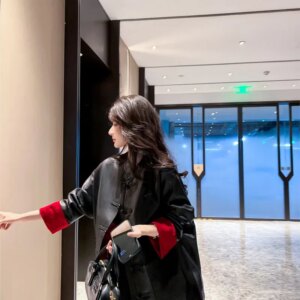 New Chinese leather coat women loose disc style suit