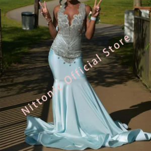 Luxury V-Neck Appliquins Sleeveless Mermaid Formal Evening Dresses Birthday Party Prom Gowns Customized