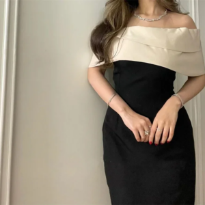 Little Daisy Customized Modern Style Simple Jersey Pleat Straight Off-the-shoulder Midi Dresses Bespoke Occasion Dresses Matchin