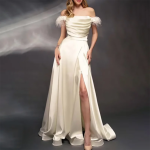 Evening Dress 2024 Woman Gown A Line Off The Shoulder Sleeveless Feathers Bridesmaid Gowns Satin vestidos para mujer Customized