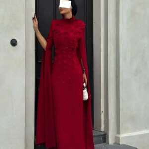 Customized Mermaid Long Sleeve Prom Dresses High Neck Floor Length Flowers Temperament Evening Dresses