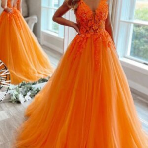 Sexy Orange Prom Dresses Lace Appliqué Beading V-neck Backless Long Party Dresses Wedding Birthday Elegant Formal Occasion 2024