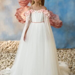 Girl’s Petal Mesh Trailing Long Wedding Dress Pageant Birthday Dinner Wedding Dress Girl’s Christmas Dress/Customizable